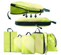 AiQInu Packing Cubes Compression, 5 Stück Packtaschen Kompression Koffer Organizer Set mit Wäschebeutel und Schuhbeutel Ultraleicht, Erweiterbar, Reisepack Organizer für Handgepäck (Pink)