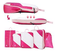 AiQInu Packing Cubes Compression, 5 Stück Packtaschen Kompression Koffer Organizer Set mit Wäschebeutel und Schuhbeutel Ultraleicht, Erweiterbar, Reisepack Organizer für Handgepäck (Rosa)