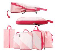 AiQInu Packing Cubes Compression, 5 Stück Packtaschen Kompression Koffer Organizer Set mit Wäschebeutel und Schuhbeutel Ultraleicht, Erweiterbar, Reisepack Organizer für Handgepäck (Pink)