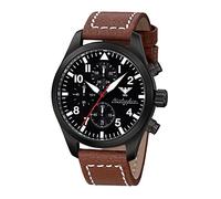 Airleader Black Steel Chronograph KHS.AIRBSC.LB5 Edelstahl IP-beschichtet schwarz, Büffel-Lederband braun, KHS Tactical Watch, Einsatzuhr, Fliegeruhr