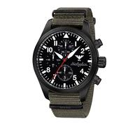 Airleader Black Steel Chronograph KHS.AIRBSC.NSGO Edelstahl IP-beschichtet schwarz, Natoband steingrau-Oliv, KHS Tactical Watch, Einsatzuhr, Fliegeruhr