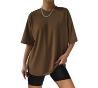AirMood Damen Oversized Loose Fit T Shirts Tops Sommer Kurzarm Oversize Tee T-Shirt, braun, XXL