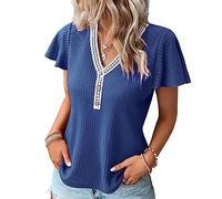 Airshi Damen-Bluse mit Kurzen Ärmeln, Spitze, V-Ausschnitt, Sommer-Kurzbluse, Lässig für das Büro (S)