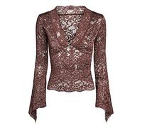 Airshi Oberteil mit Tiefem V-Ausschnitt, Elegantes, Reines, Farbenfrohes Spitzenhemd mit Trendigen Glockenärmeln für Damen Zum Dating-Urlaub (S)