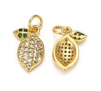 Airssory 10 Stück goldene Farbe Zitrone mit Blatt Charms Messing Zirkonia Obst Thema Charms für DIY Schmuck Armband Halskette Ohrring Tasche Schlüsselanhänger Dekor