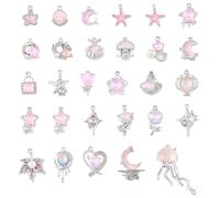 Airssory 30 Stück 30 Stile rosa Thema Harz Charms Mond Stern Blume Muschel Herz Charms für DIY Schmuck Armband Halskette Ohrring Tasche Schlüsselanhänger Telefon Dekor