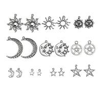 Airssory 50 Stück 10 Formen Vintage Stil Sonne Mond Stern himmlische Charms Mini Hohl Astronomie Anhänger für Halskette Armband Schmuck Basteln - 29 x 26 mm
