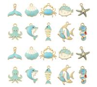 Airssory 50 Stück 10 Stile blaue Meerestiere bedruckte Legierung Charms Ozean Fisch Delphin Muschel Oktopus Charms für DIY Schmuckherstellung und Dekoration Ozean-Charms_50 Stück