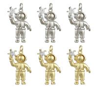 Airssory 6 Stück 2 Farben Messing Zirkonia Niedlicher Raumfahrer mit Stern Charms Astronaut Weltraum Charms für DIY Schmuck Armband Halskette Ohrring Tasche Schlüsselanhänger Dekor