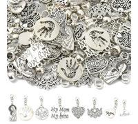 Airssory 80 Stück 8 Stile tibetischer Stil Muttertag Thema europäische baumelnde Charms antikes Silber Mutter großes Loch Charms für DIY Schmuck Armband Halskette Tasche Schlüsselanhänger Dekor