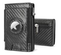 Airtag Portmonee Herren - Slim Smart Wallet mit Münzfach & RFID-Schutz, Kleine Geldbörse aus Leder mit Magnetverschluss, Kartenetui für 7 Kreditkarten und Ausweise, Wallets for Men - Schwarz Carbon
