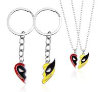 Aisikoo 4 Stück Deadpool Wolverine Freundschaftskette, Deadpool Maske Schlüsselanhänger, Wolvorine Ketten Geschenk für Beste Freunde