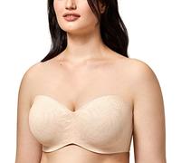 AISILIN Damen Spitze Trägerloser BH Große Brüste Bandeau Minimizer BH mit Bügel Soft Ungefüttert Multiway Beige 90G