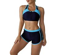 Aislor Damen 2 Stücke Sportanzug Set Sport BH und Shorts Ärmellos Trainingsanzug Sportbekleidung Badeanzug Bikini Set Tanzanzug Navy blau S