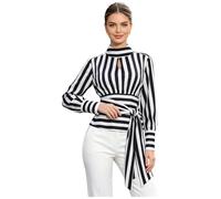 Aislor Damen Crop Top Slim Fit Tailliert Streifen Lange Ärmel Oberteil Tunika Modern Elegant Oberbekleidung Gestreiftes Tshirt Büro Schwarz M