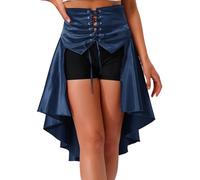 Aislor Damen Gothic Steampunk Rock Viktorianischer Piratenrock mit Hoher Taille Und Rüschen Mittelalter Renaissance Rock Faschingskostüm Halloween Navy blau M