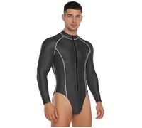 Aislor Herren Bodysuit langarm Body Einteiler Aktive Base Layers Homosexuelle Strampler Stringbody Unterwäsche Nachtwäsche Clubwear Grau 3XL