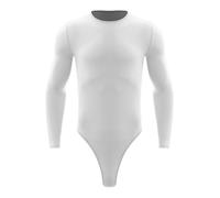 Aislor Herren Langarm Bodysuit Jumpsuit Stringbody Sportbody Eng Top Unterhemd Muskelshirt Sport Shirt Oberteil Unterwäsche Lingerie Weiß L