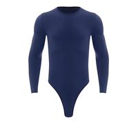 Aislor Herren Langarm Bodysuit Jumpsuit Stringbody Sportbody Eng Top Unterhemd Muskelshirt Sport Shirt Oberteil Unterwäsche Lingerie Dunkelblau XL