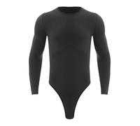 Aislor Herren Langarm Bodysuit Jumpsuit Stringbody Sportbody Eng Top Unterhemd Muskelshirt Sport Shirt Oberteil Unterwäsche Lingerie Schwarz L