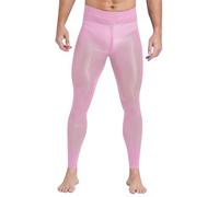 Aislor Herren Strumpfhosen Transparent Glänzende Nylonstrümpfe mit Reißverschluss im Schritt Stretch Leggings Pantyhose Stockings Unterwäsche Nachtclub B Rosa XL