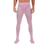 Aislor Herren Strumpfhosen Transparent Glänzende Nylonstrümpfe mit Reißverschluss im Schritt Stretch Leggings Pantyhose Stockings Unterwäsche Nachtclub A Rosa XL