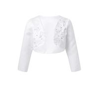 Aislor Mädchen Jacke Bolero Festlich Schulterjacke mit Kunstperlen 3D Blumen Kinder Kleid Jäckchen für Hochzeit Kommunion Taufe Party X Weiß 134-140