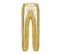 Aislor Mädchen Metallic Hose Skinny Leggins Lang Hosen Glänzend Strumpfhose Tanzkleidung Hip Hop für Party Sport Pants Gold 122-128