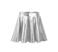 Aislor Mädchen Röcke Skaterrock mit Shorts Glänzende Minirock Kinder Tanzbekleidung Hip Hop Tanzrock High Waist Faltenrock Gr. 110-164 Silber 146-152