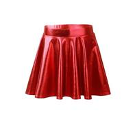 Aislor Mädchen Röcke Skaterrock mit Shorts Glänzende Minirock Kinder Tanzbekleidung Hip Hop Tanzrock High Waist Faltenrock Gr. 110-164 Rot 134-140