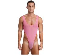 Aislor Transparent Body Herren Jockstrap Straps Bodysuit Mankini Badeanzug Blickdichte Strümpfe Crossdress Rompers Nachtwäsche Unterwäsche Rosa XL