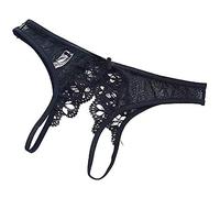AISOO Sexy Damen-Slip, offen, frech, String aus Spitze mit Schleife, Spitze, floral, transparent, Tangas, Slips, geheimnisvoll, Erotik, sexy, String, M-XL, Schwarz, Schwarz , 36