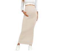 AISWI 2024 Schwangerschafts-Maxirock mit verstellbarer Taille, gerippter Strick, über dem Bauch, dehnbar, lange Bleistiftröcke, Herbst/Winter, Aprikose, XX-Large