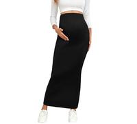 AISWI 2024 Schwangerschafts-Maxirock mit verstellbarer Taille, gerippter Strick, über dem Bauch, dehnbar, lange Bleistiftröcke, Herbst/Winter, schwarz, Mittel