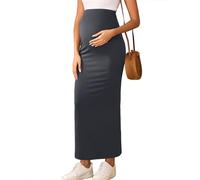 AISWI 2024 Schwangerschafts-Maxirock mit verstellbarer Taille, gerippter Strick, über dem Bauch, dehnbar, lange Bleistiftröcke, Frühjahr/Sommer, Anthrazit, Mittel