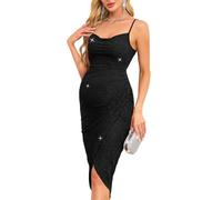 AISWI 2025 Umstandskleid, figurbetontes Glitzerkleid, glitzernd, gerüschte Seiten, Cocktail-Partykleider, sexy Spaghettiträgern, Babyparty, Glänzendes Schwarz, Groß