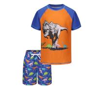 Aisyee Badeanzug Kinder Badeshirt Zweiteilig Kurzarm Schwimmshirt Jungen Boardshorts UV Shutz Dino Jungen Badeset 134 140/9-10 Jahre