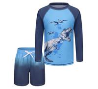 Aisyee Badeanzug Kinder Schwimmshirt 2-teiliges Langarm Badeshirt Mit Boardshorts Jungen UV Shutz Dino Badeset Jungen 116 122/6-7 Jahre
