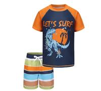 Aisyee Badeset Jungen Badeshirt Zweiteilig Dino Kurzarm Schwimmshirt Kinder Boardshorts UV Shutz Jungen Badeanzug 122 128/7-8 Jahre