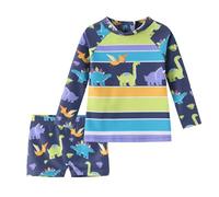 Aisyee UV Schwimmshirt Jungen 2-teiliges Langarm Badeshirt Mit Badehose Junge UV Shutz Dino Badeanzug Kleinkind 92 98/2-3 Jahre