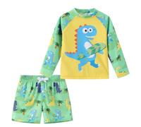Aisyee UV Schwimmshirt Jungen Zweiteilig Langarm Dino Badeshirt Kinder Boardshorts Jungen Badeanzug Set 92 98/2-3 Jahre