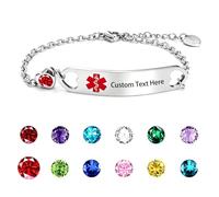 AITENME Medizinisches Alarm-Armband für Damen mit Geburtsstein individuell gravierbares Notfall-ID-Armband aus Edelstahl verstellbare Kette mit Herzanhänger personalisiertes Medizinschmuck Juli