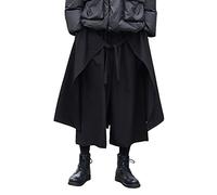 AITFINEISM Herren Casual Rock Hosen Loose Wide Leg Haremshose Japanische Harajuku Kimono Hose, Schwarz 6, Groß