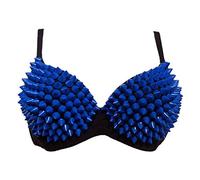 Aiuem Damen reizvolle Büstenhalter-Punk-Leistung Goldmetallische Nieten verzierte Strappy reizvolle BH (M, Blau)