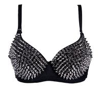Aiuem Damen reizvolle Büstenhalter-Punk-Leistung Goldmetallische Nieten verzierte Strappy reizvolle BH (M, grau)