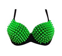 Aiuem Damen reizvolle Büstenhalter-Punk-Leistung Goldmetallische Nieten verzierte Strappy reizvolle BH (L, Grün)