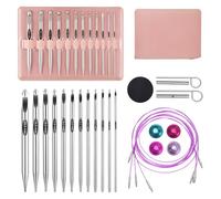 AIYUNDI Tunesische Häkelnadel-Set mit Kabel, 15,2 cm, austauschbare Aluminium-Häkelnadeln, 3 mm-10 mm, lange Häkelnadeln, leicht, verdrehsicher, ergonomisch, Rosa, 26 Stück