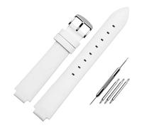 AJASMKLX 10 mm konvexes Vintage-Lederarmband, passend for Casio Sheen3034, bequeme handgefertigte Uhrenkette aus Rindsleder, passend for Frauen, Dornschließe(White silver buckle)