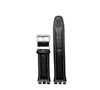 AJASMKLX Passend for Swatch YCS YAS YGS Serie Uhrenarmband 17mm 19mm Lederarmband Damen Herren Uhrenarmband Gürtel Armband Zubehör(A black W Pin-01,17mm silver)