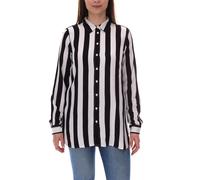 AjC Damen Hemd-Bluse gestreiftes Langarm-Hemd leichte Sommer-Bluse Freizeit-Bluse mit Knopfleiste 21945827 Weiß/Schwarz 36